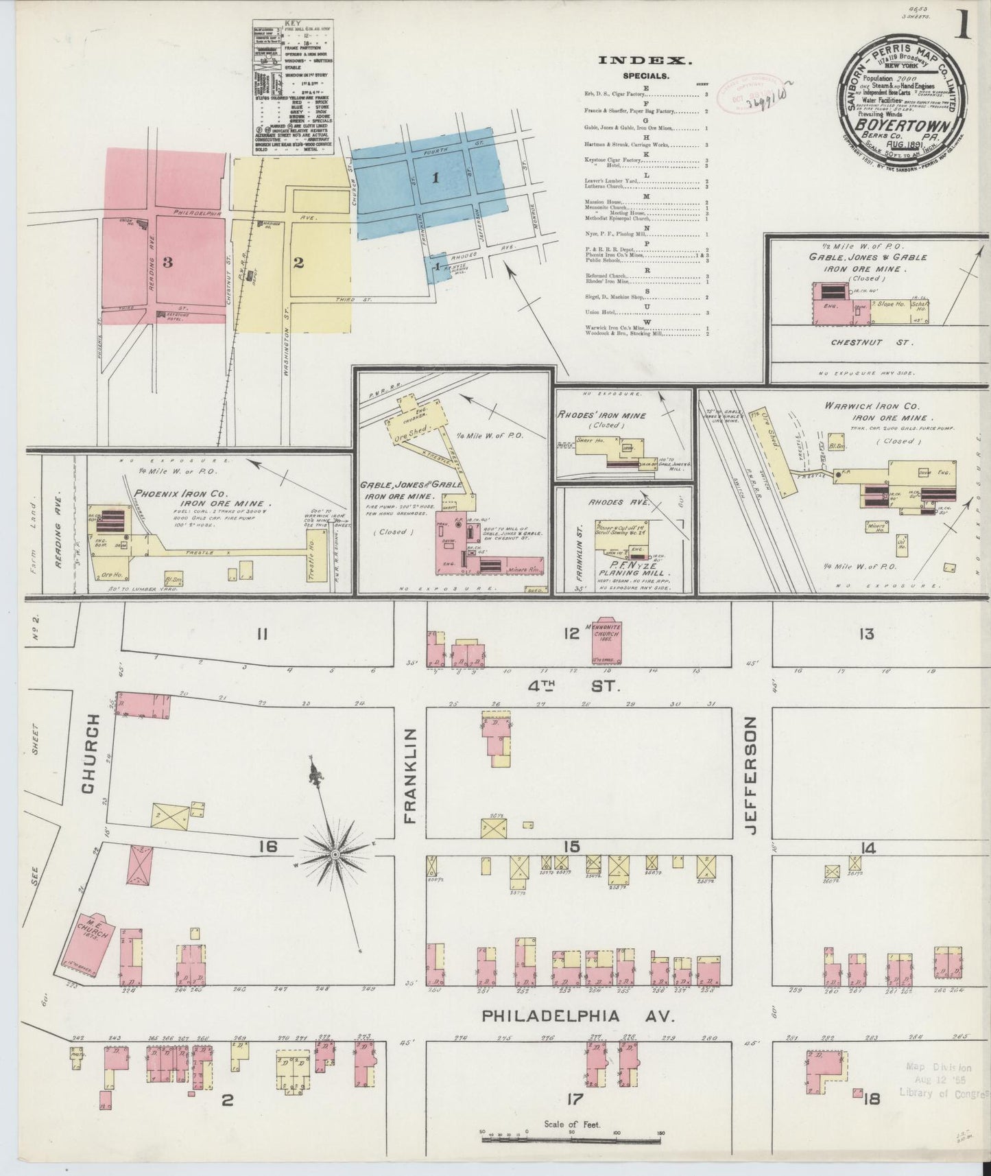 Sanborn Fire Insurance Map from Boyertown, Berks County, Pennsylvania (1891), Sheet #0001 - Historic Sanborn Fire Insurance Map Print, vintage old map wall art, antique decor, genealogy gift, Pennsylvania Pennsylvania map