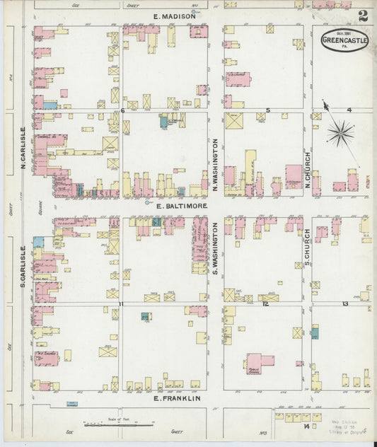 Sanborn Fire Insurance Map from Greencastle, Franklin County, Pennsylvania (1891), Sheet #0002 - Historic Sanborn Fire Insurance Map Print, vintage old map wall art, antique decor, genealogy gift, Pennsylvania Pennsylvania map