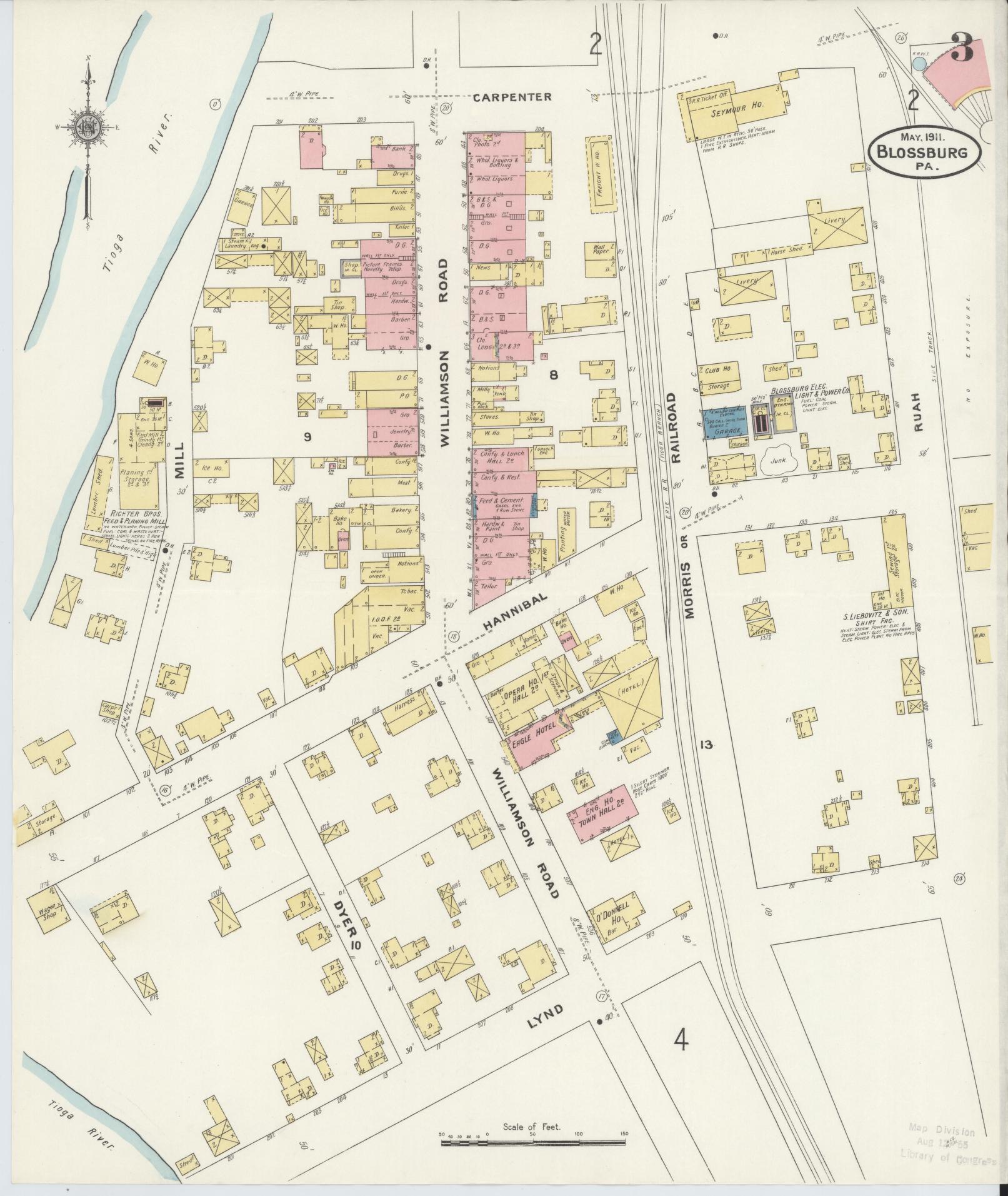 Sanborn Fire Insurance Map from Blossburg, Tioga County, Pennsylvania (1911), Sheet #0003 - Historic Sanborn Fire Insurance Map Print, vintage old map wall art, antique decor, genealogy gift, Pennsylvania Pennsylvania map