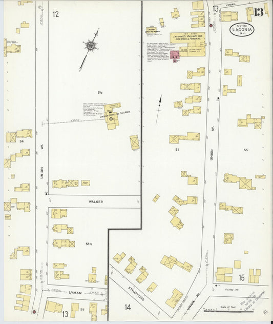 Sanborn Fire Insurance Map from Laconia, Belknap County, New Hampshire (1911), Sheet #0013 - Historic Sanborn Fire Insurance Map Print, vintage old map wall art, antique decor, genealogy gift, New Hampshire New Hampshire map