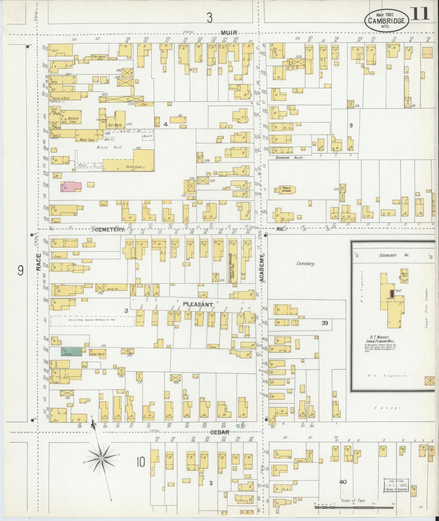 Sanborn Fire Insurance Map from Cambridge, Dorchester County, Maryland (1901), Sheet #0011 - Complete Map Set gallery image, historic Sanborn map, vintage wall art, Maryland Maryland