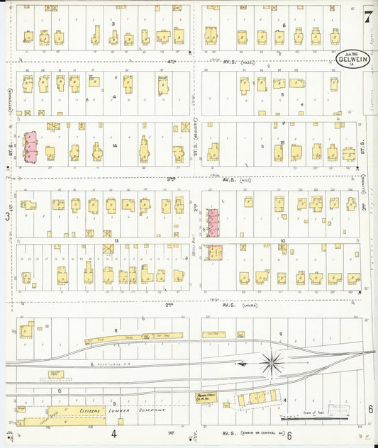 Sanborn Fire Insurance Map from Oelwein, Fayette County, Iowa (1906), Sheet #0007 - Historic Sanborn Fire Insurance Map Print, vintage old map wall art