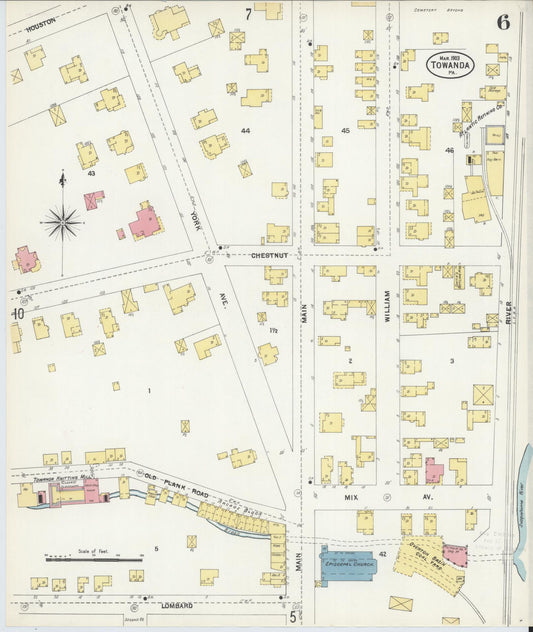 Sanborn Fire Insurance Map from Towanda, Bradford County, Pennsylvania (1903), Sheet #0006 - Historic Sanborn Fire Insurance Map Print, vintage old map wall art, antique decor, genealogy gift, Pennsylvania Pennsylvania map