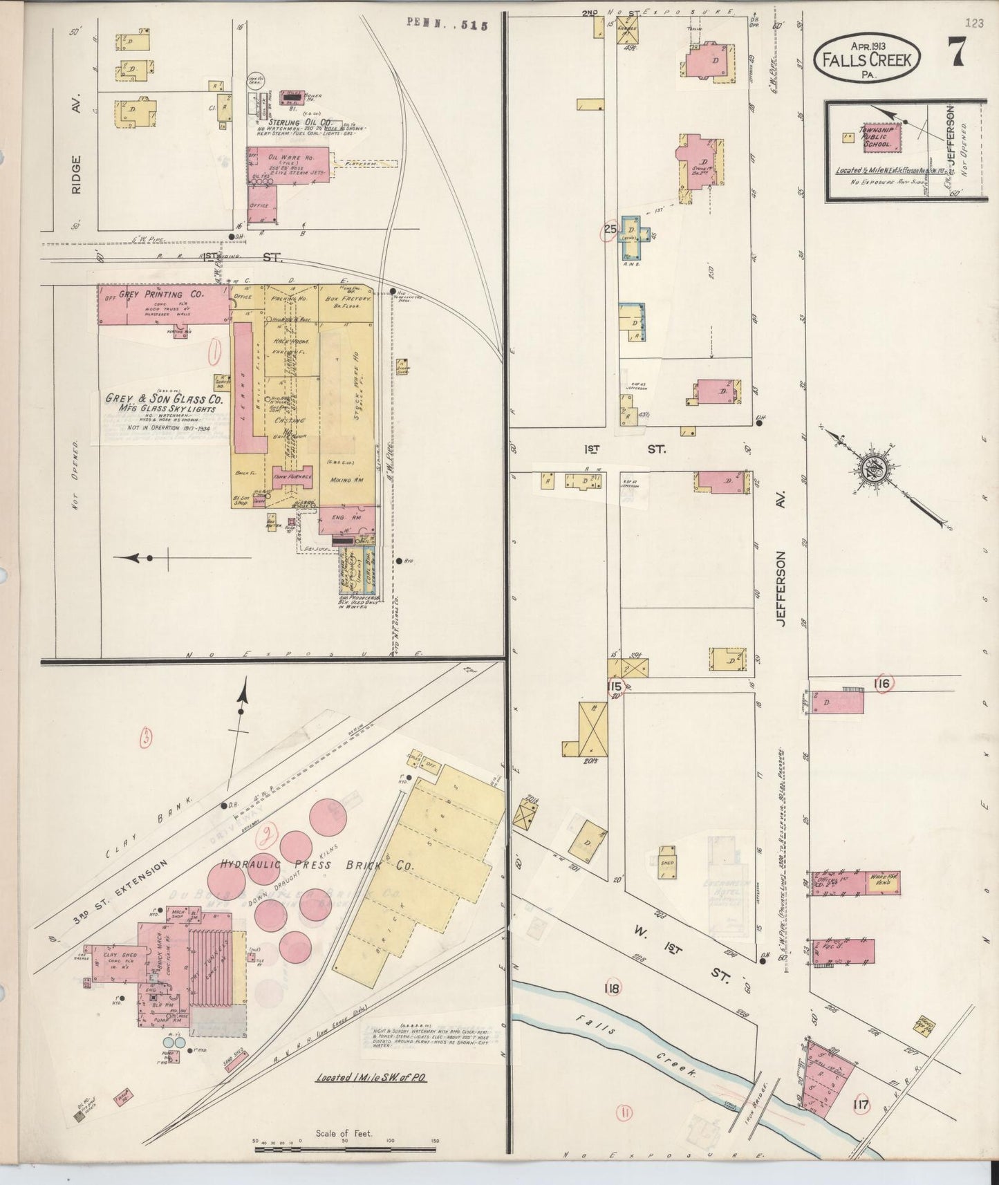 Sanborn Fire Insurance Map from Falls Creek, Jefferson And Clearfield Counties, Pennsylvania (1934), Sheet #0007 - Historic Sanborn Fire Insurance Map Print, vintage old map wall art, antique decor, genealogy gift, Pennsylvania Pennsylvania map