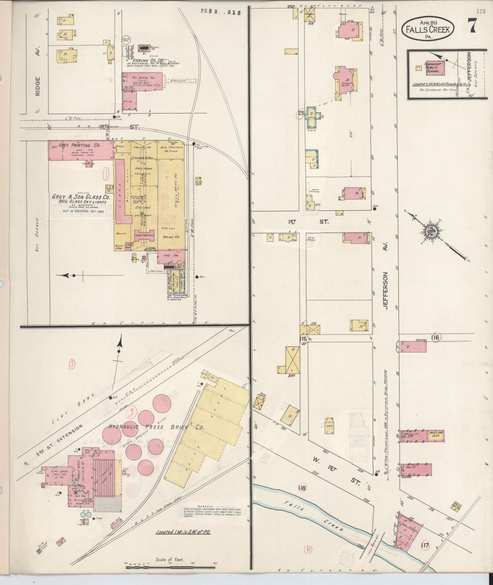 Sanborn Fire Insurance Map from Falls Creek, Jefferson And Clearfield Counties, Pennsylvania (1934), Sheet #0007 - Historic Sanborn Fire Insurance Map Print, vintage old map wall art, antique decor, genealogy gift, Pennsylvania Pennsylvania map