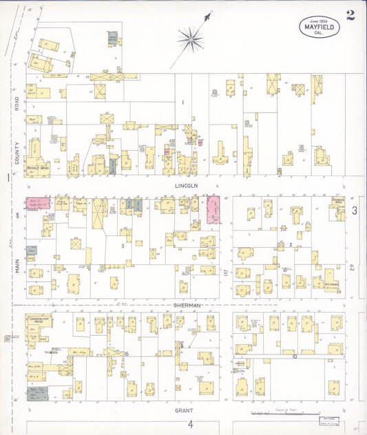 Sanborn Fire Insurance Map from Mayfield, Santa Clara County, California (1904), Sheet #0002 - Historic Sanborn Fire Insurance Map Print, vintage old map wall art, antique decor, genealogy gift, California California map