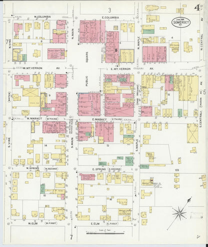 Sanborn Fire Insurance Map from Somerset, Pulaski County, Kentucky (1908), Sheet #0004 - Complete Map Set gallery image, historic Sanborn map, vintage wall art, Kentucky Kentucky