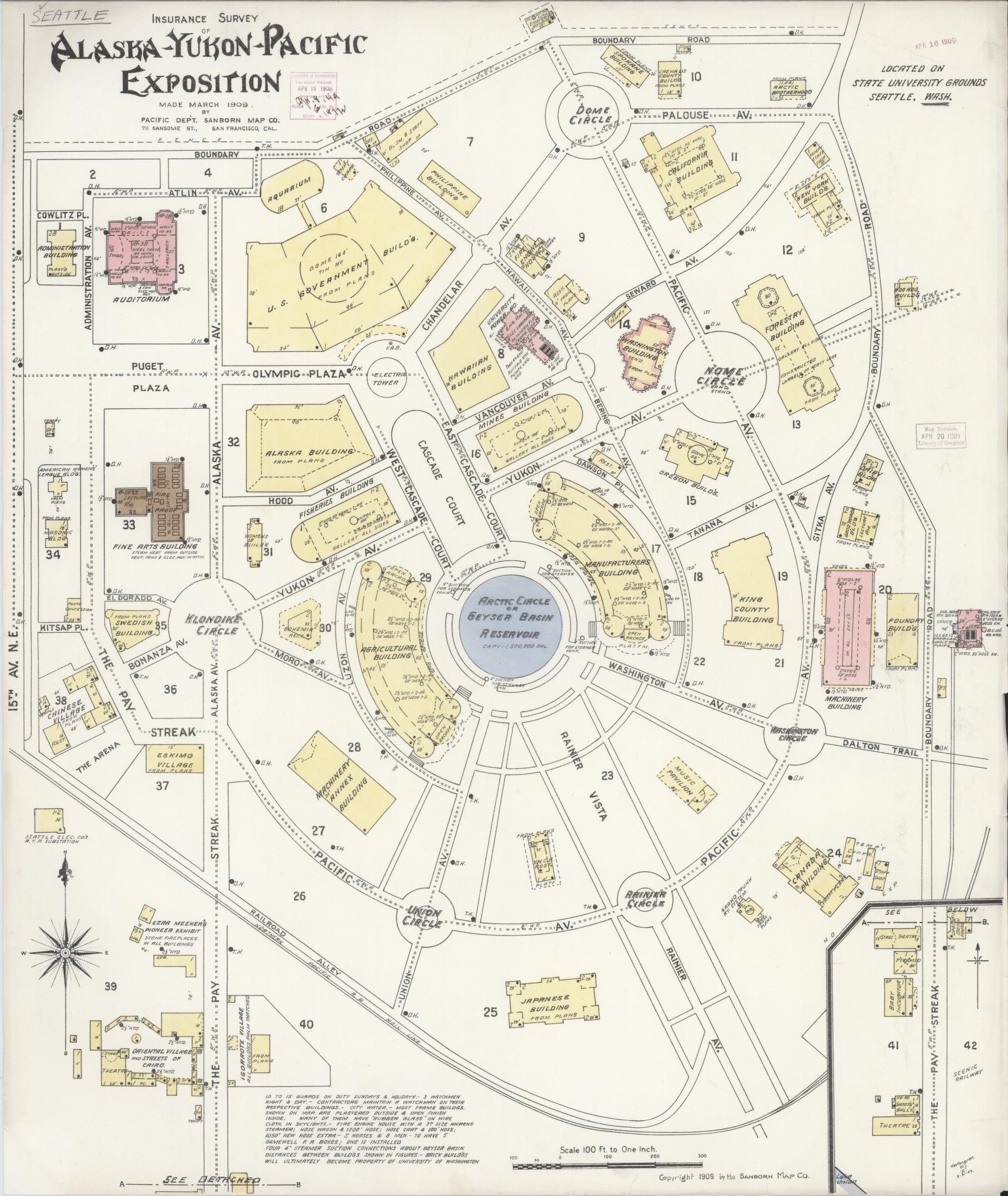 Sanborn Fire Insurance Map from Seattle, King County, Washington (1909), Sheet #0001 - Historic Sanborn Fire Insurance Map Print, vintage old map wall art, antique decor, genealogy gift, Washington Washington map