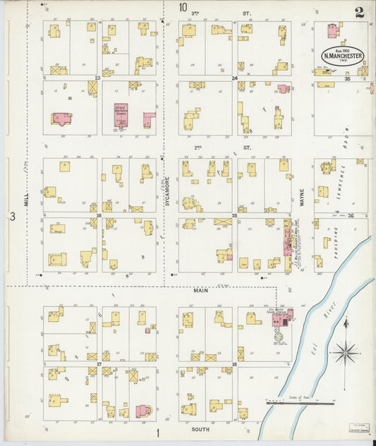 Sanborn Fire Insurance Map from North Manchester, Wabash County, Indiana (1900), Sheet #0002 - Historic Sanborn Fire Insurance Map Print, vintage old map wall art, antique decor, genealogy gift, Indiana Indiana map