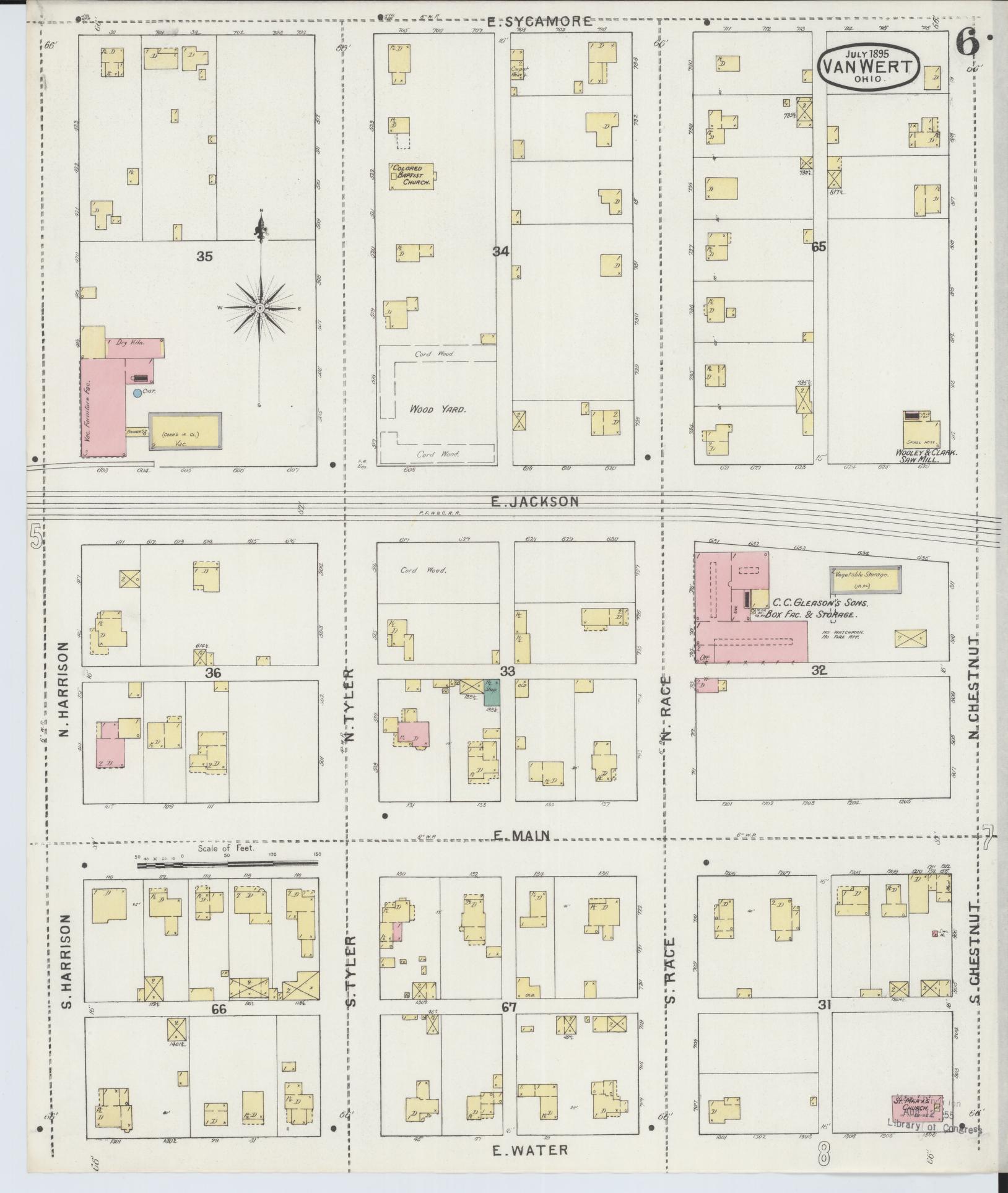 Sanborn Fire Insurance Map from Van Wert, Van Wert County, Ohio (1895), Sheet #0006 - Complete Map Set gallery image, historic Sanborn map, vintage wall art, Ohio Ohio