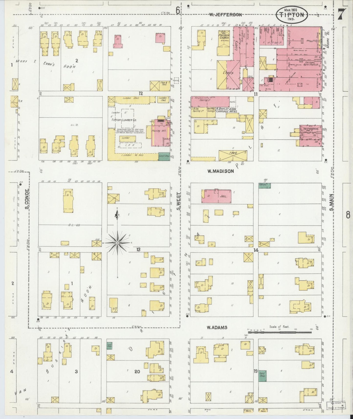 Sanborn Fire Insurance Map from Tipton, Tipton County, Indiana (1902), Sheet #0007 - Historic Sanborn Fire Insurance Map Print, vintage old map wall art, antique decor, genealogy gift, Indiana Indiana map