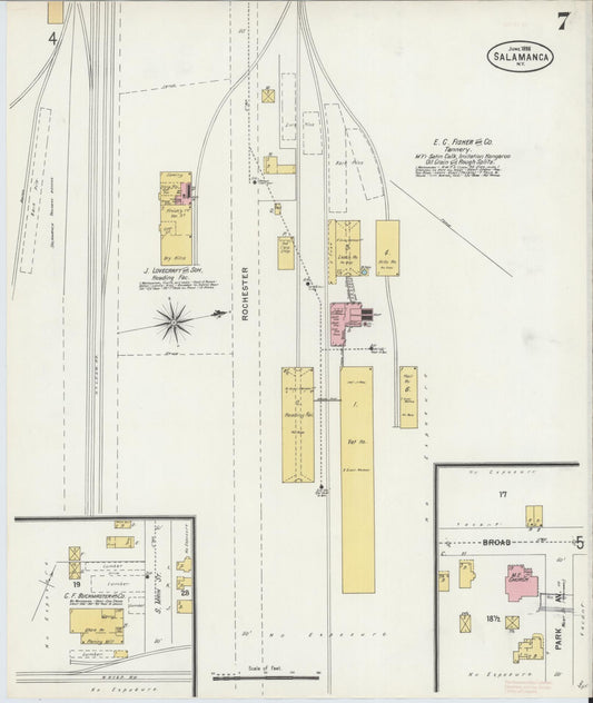 Sanborn Fire Insurance Map from Salamanca, Cattaraugus County, New York (1898), Sheet #0007 - Historic Sanborn Fire Insurance Map Print, vintage old map wall art, antique decor, genealogy gift, New York New York map