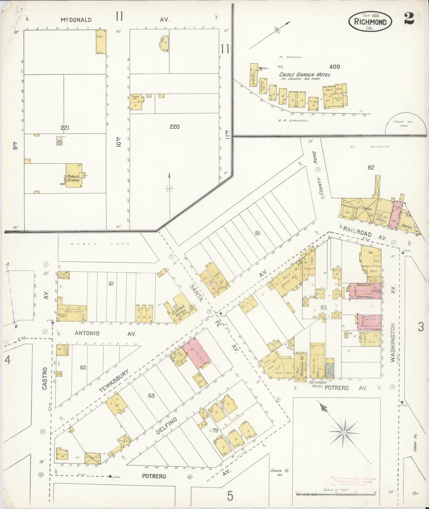 Sanborn Fire Insurance Map from Richmond, Contra Costa County, California (1905), Sheet #0002 - Complete Map Set gallery image, historic Sanborn map, vintage wall art, California California