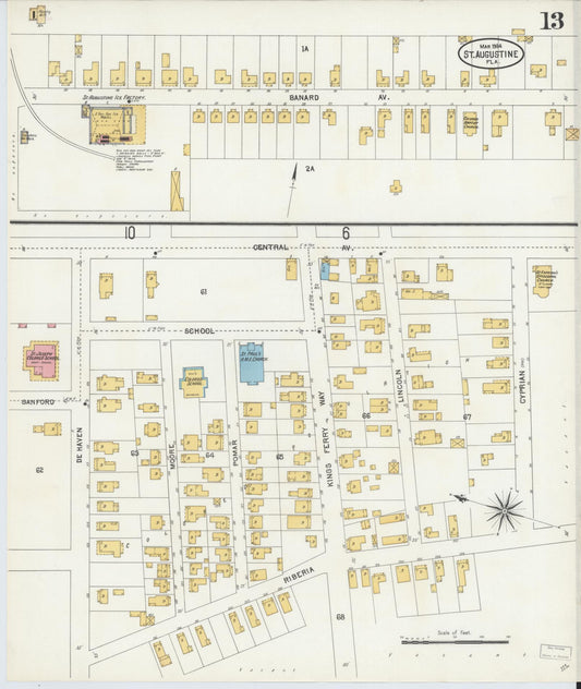 Sanborn Fire Insurance Map from Saint Augustine, Saint John's County, Florida (1904), Sheet #0013 - Historic Sanborn Fire Insurance Map Print, vintage old map wall art, antique decor, genealogy gift, Florida Florida map