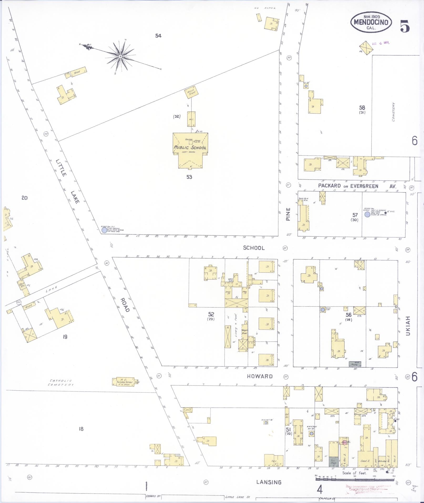 Sanborn Fire Insurance Map from Mendocino, Mendocino County, California (1909), Sheet #0005 - Historic Sanborn Fire Insurance Map Print, vintage old map wall art, antique decor, genealogy gift, California California map