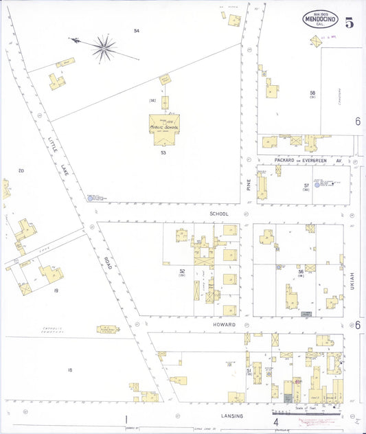 Sanborn Fire Insurance Map from Mendocino, Mendocino County, California (1909), Sheet #0005 - Historic Sanborn Fire Insurance Map Print, vintage old map wall art, antique decor, genealogy gift, California California map