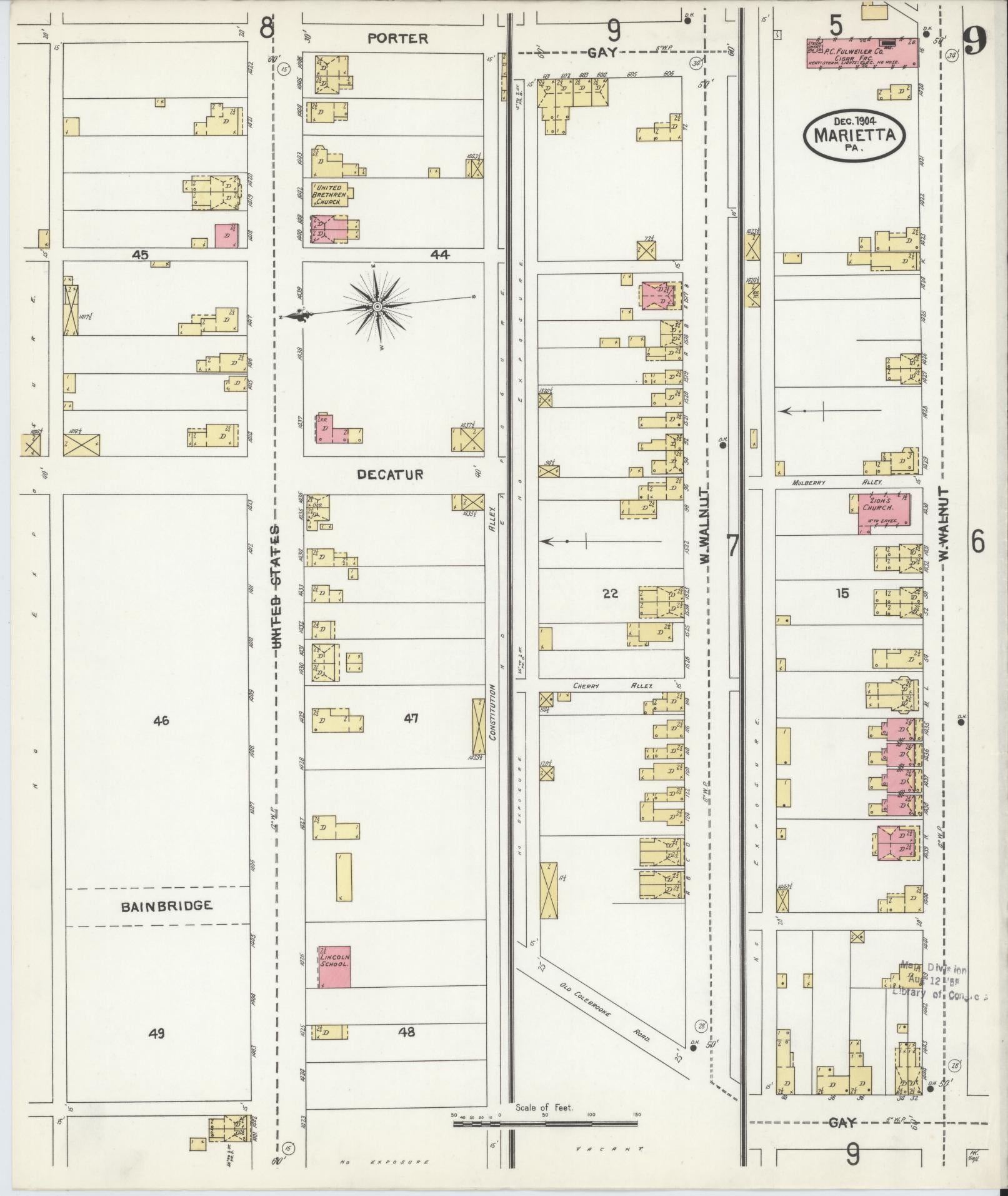 Sanborn Fire Insurance Map from Marietta, Lancaster County, Pennsylvania (1904), Sheet #0009 - Complete Map Set gallery image, historic Sanborn map, vintage wall art, Pennsylvania Pennsylvania