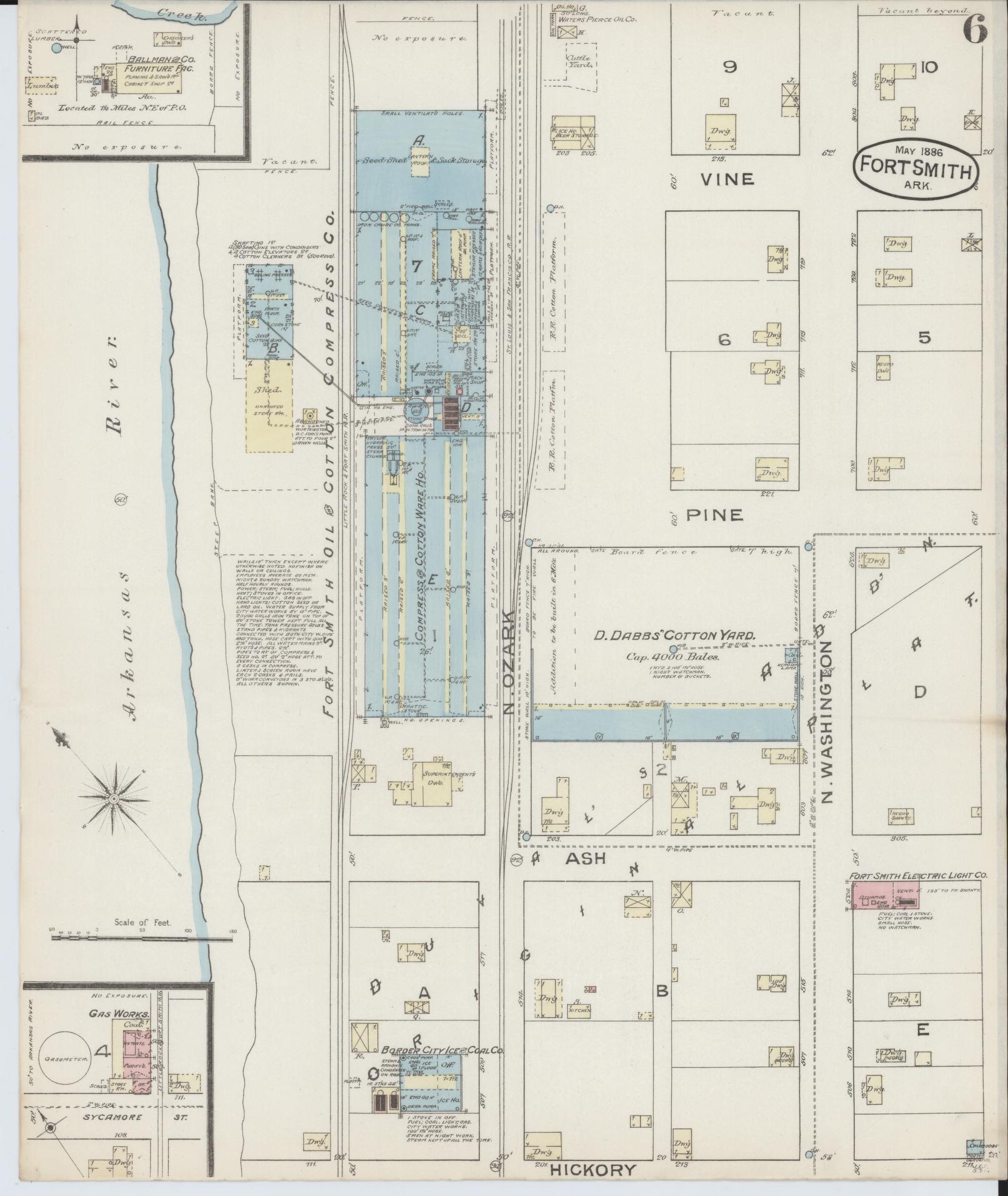 Sanborn Fire Insurance Map from Fort Smith, Sebastian County, Arkansas (1886), Sheet #0006 - Historic Sanborn Fire Insurance Map Print, vintage old map wall art, antique decor, genealogy gift, Arkansas Arkansas map