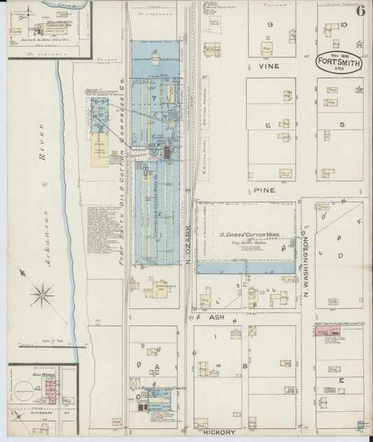 Sanborn Fire Insurance Map from Fort Smith, Sebastian County, Arkansas (1886), Sheet #0006 - Historic Sanborn Fire Insurance Map Print, vintage old map wall art, antique decor, genealogy gift, Arkansas Arkansas map