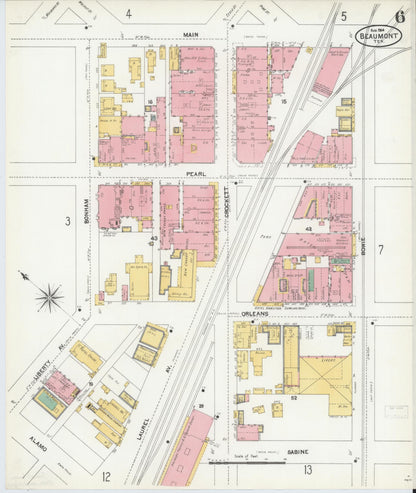 Sanborn Fire Insurance Map from Beaumont, Jefferson County, Texas (1904), Sheet #0006 - Historic Sanborn Fire Insurance Map Print, vintage old map wall art, antique decor, genealogy gift, Texas Texas map
