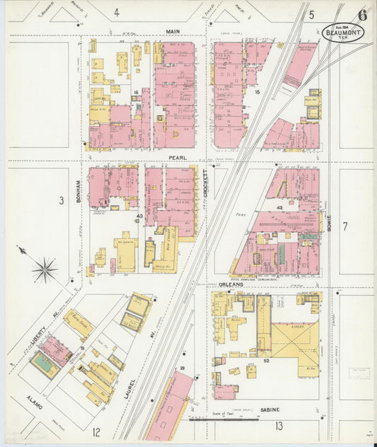 Sanborn Fire Insurance Map from Beaumont, Jefferson County, Texas (1904), Sheet #0006 - Historic Sanborn Fire Insurance Map Print, vintage old map wall art, antique decor, genealogy gift, Texas Texas map