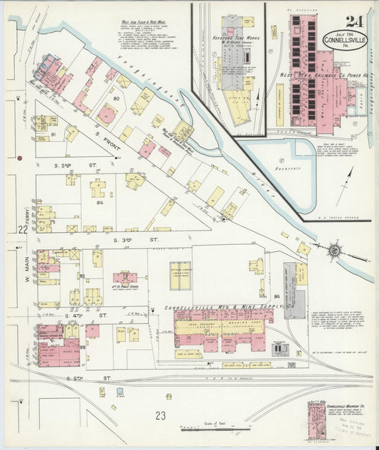 Sanborn Fire Insurance Map from Connellsville, Fayette County, Pennsylvania (1914), Sheet #0024 - Historic Sanborn Fire Insurance Map Print, vintage old map wall art, antique decor, genealogy gift, Pennsylvania Pennsylvania map