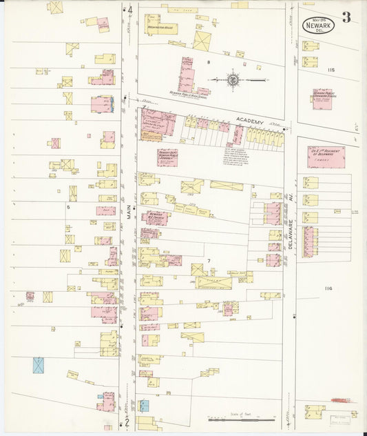 Sanborn Fire Insurance Map from Newark, New Castle County, Delaware (1915), Sheet #0003 - Historic Sanborn Fire Insurance Map Print, vintage old map wall art, antique decor, genealogy gift, Delaware Delaware map