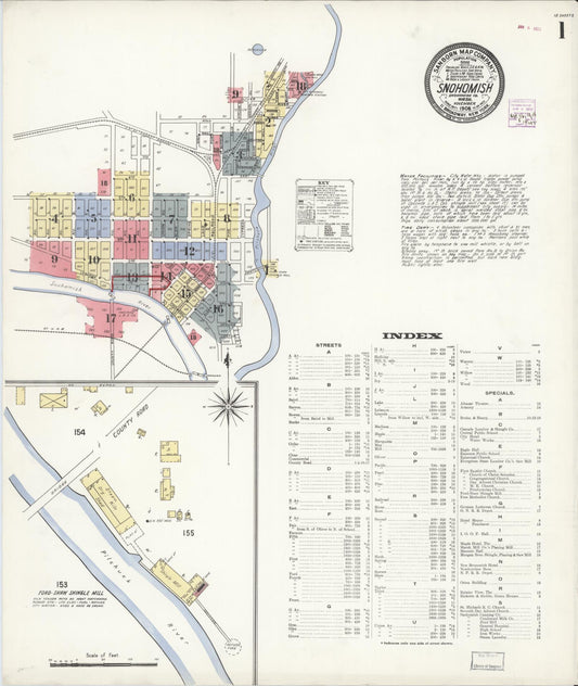 Sanborn Fire Insurance Map from Snohomish, Snohomish County, Washington (1908), Sheet #0001 - Complete Map Set gallery image, historic Sanborn map, vintage wall art, Washington Washington
