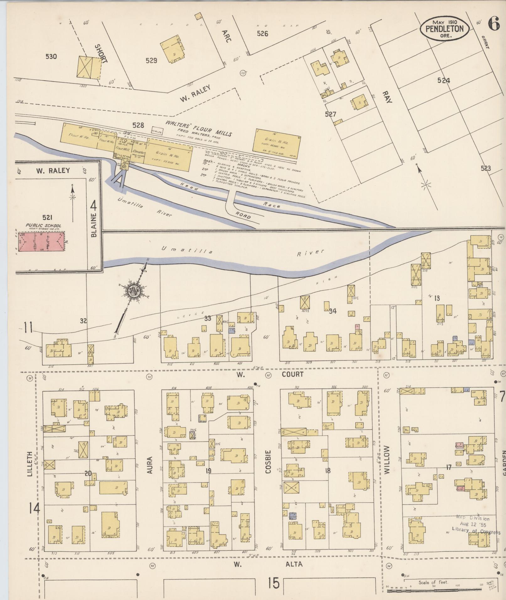 Sanborn Fire Insurance Map from Pendleton, Umatilla County, Oregon (1910), Sheet #0006 - Complete Map Set gallery image, historic Sanborn map, vintage wall art, Oregon Oregon