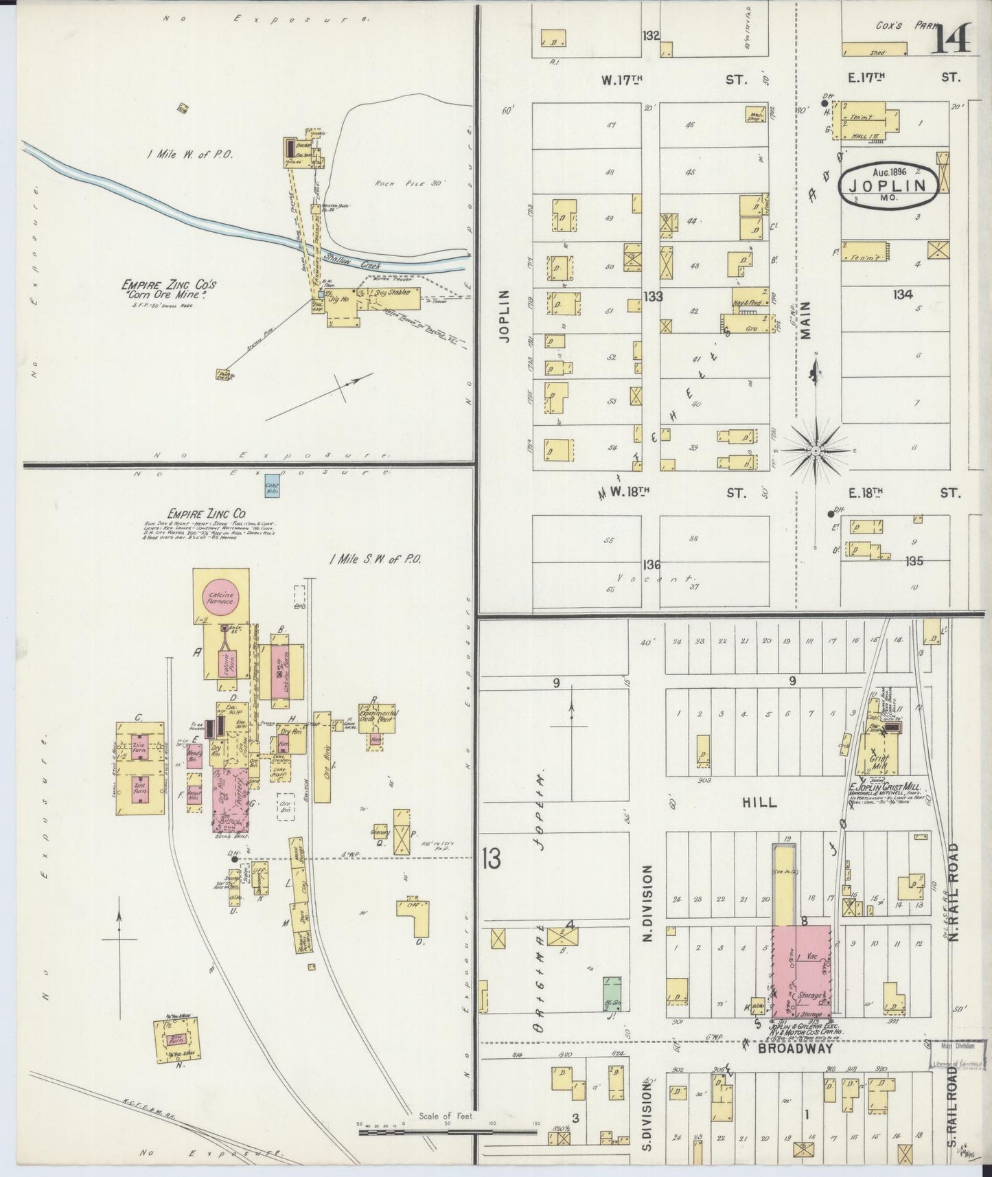Sanborn Fire Insurance Map from Joplin, Jasper County, Missouri (1896), Sheet #0014 - Complete Map Set gallery image, historic Sanborn map, vintage wall art, Missouri Missouri