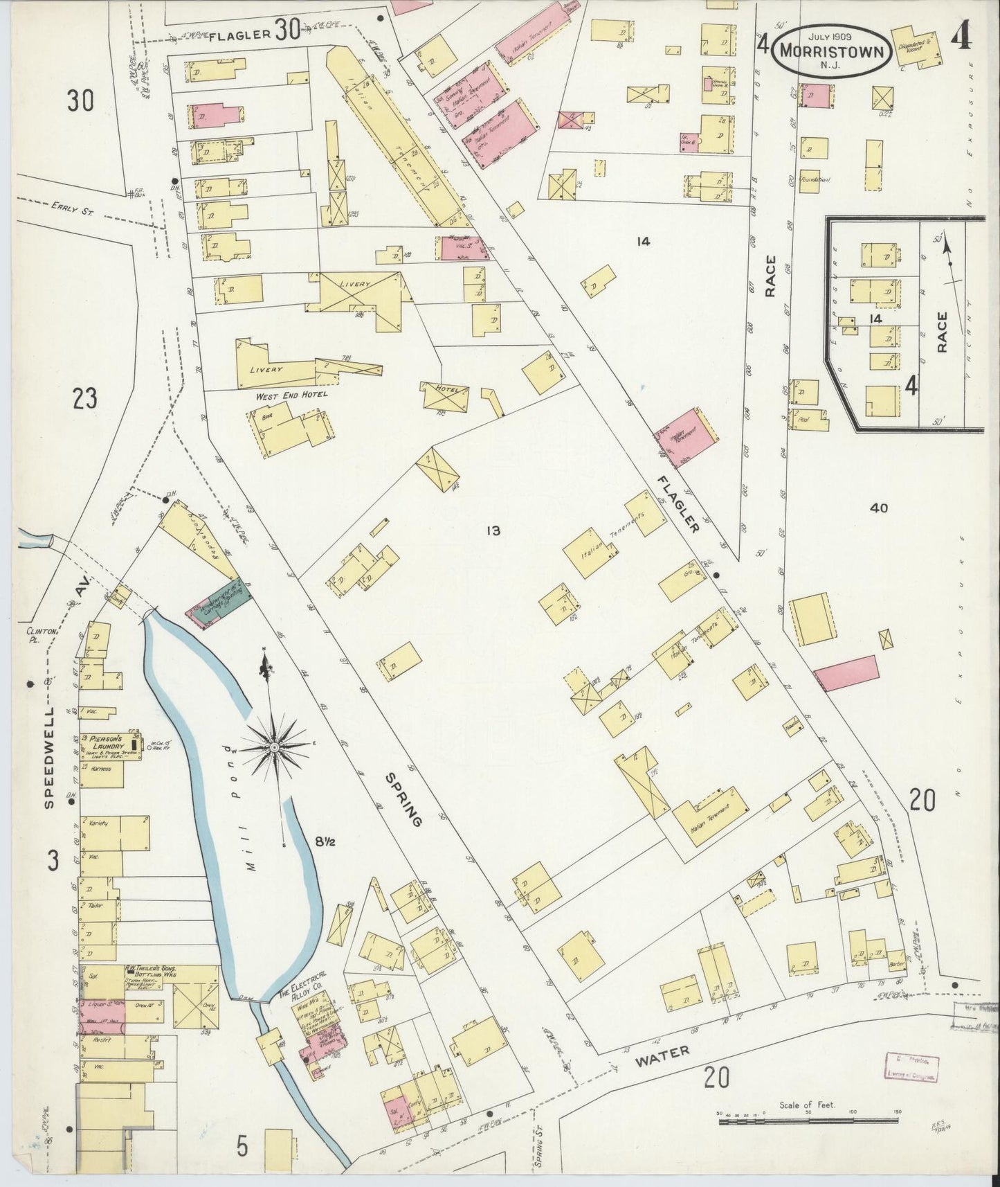 Sanborn Fire Insurance Map from Morristown, Morris County, New Jersey (1909), Sheet #0004 - Complete Map Set gallery image, historic Sanborn map, vintage wall art, New Jersey New Jersey