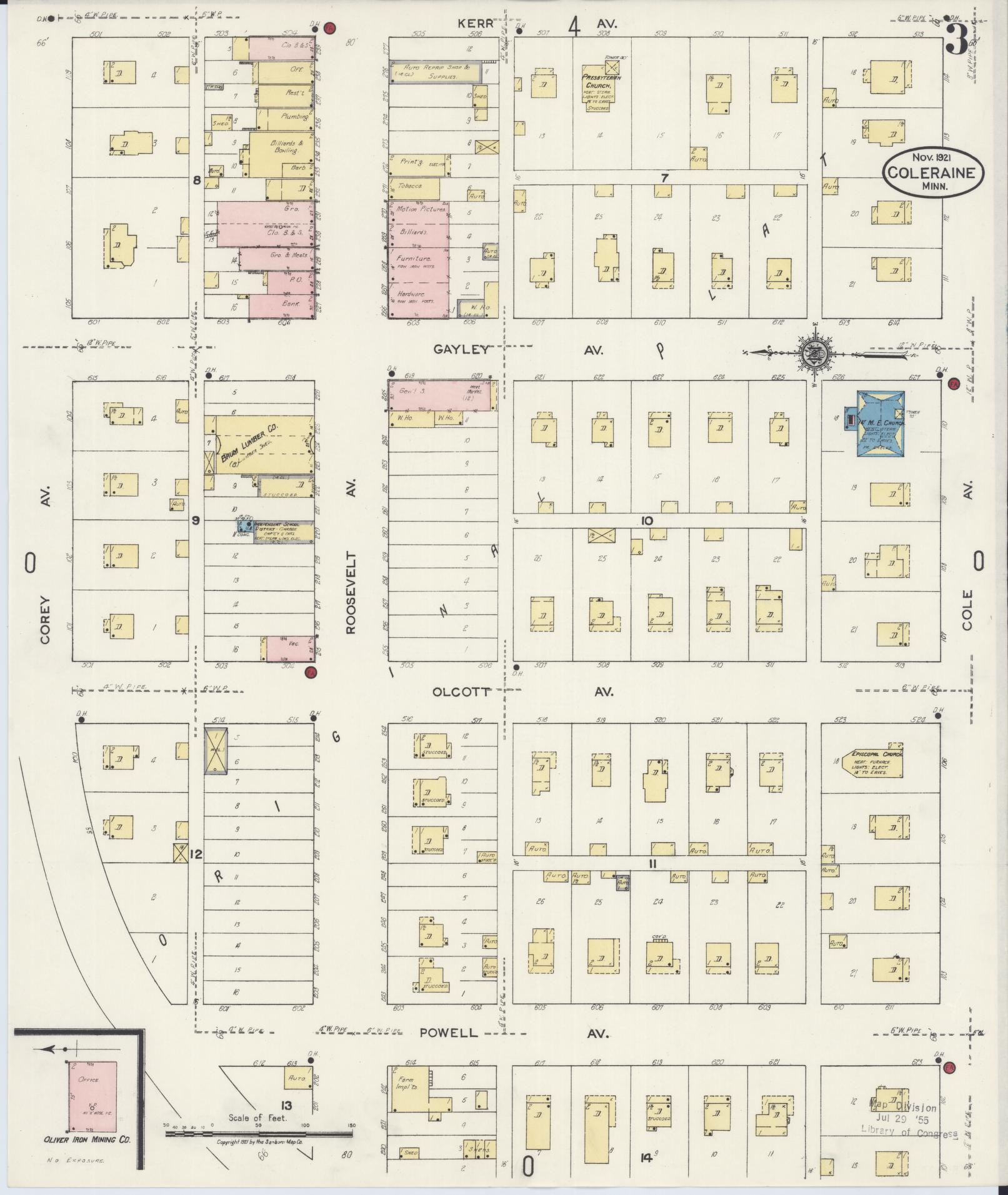 Sanborn Fire Insurance Map from Coleraine, Itasca County, Minnesota (1921), Sheet #0003 - Historic Sanborn Fire Insurance Map Print, vintage old map wall art, antique decor, genealogy gift, Minnesota Minnesota map