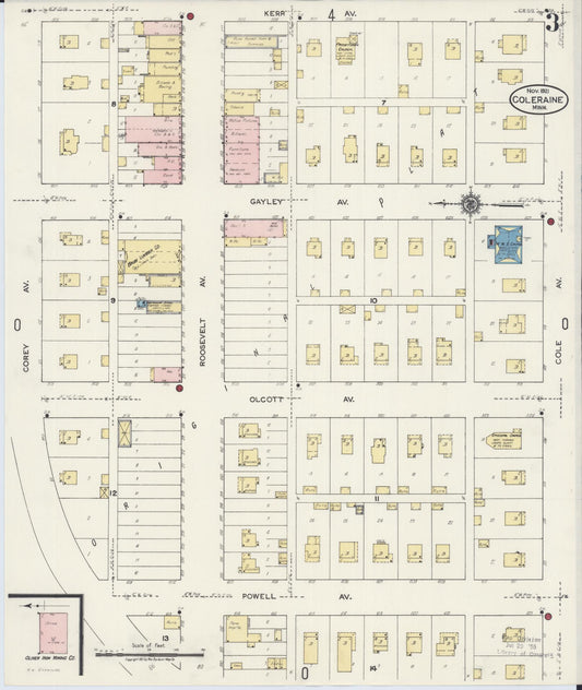 Sanborn Fire Insurance Map from Coleraine, Itasca County, Minnesota (1921), Sheet #0003 - Historic Sanborn Fire Insurance Map Print, vintage old map wall art, antique decor, genealogy gift, Minnesota Minnesota map