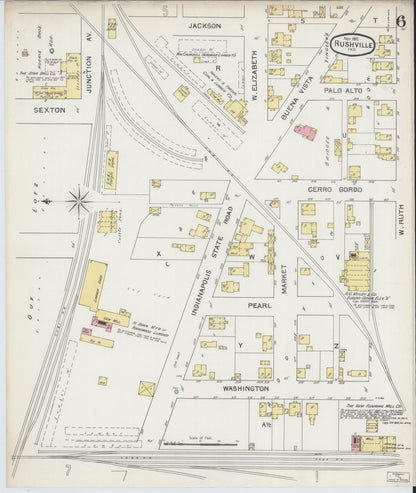 Sanborn Fire Insurance Map from Rushville, Rush County, Indiana (1892), Sheet #0006 - Historic Sanborn Fire Insurance Map Print, vintage old map wall art, antique decor, genealogy gift, Indiana Indiana map