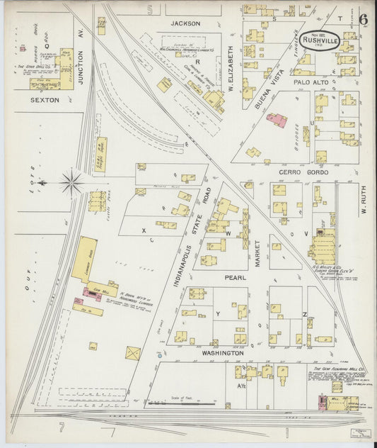 Sanborn Fire Insurance Map from Rushville, Rush County, Indiana (1892), Sheet #0006 - Historic Sanborn Fire Insurance Map Print, vintage old map wall art, antique decor, genealogy gift, Indiana Indiana map
