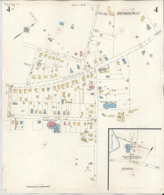 Sanborn Fire Insurance Map from Bryn Athyn, Montgomery County, Pennsylvania (1941), Sheet #0004 - Historic Sanborn Fire Insurance Map Print, vintage old map wall art, antique decor, genealogy gift, Pennsylvania Pennsylvania map