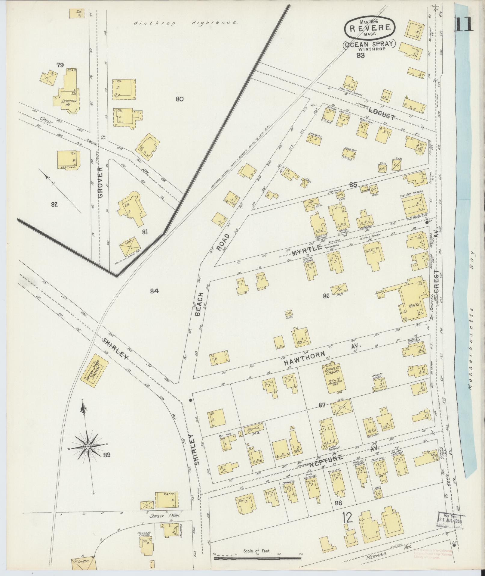 Sanborn Fire Insurance Map from Revere, Suffolk County, Massachusetts (1896), Sheet #0011 - Complete Map Set gallery image, historic Sanborn map, vintage wall art, Massachusetts Massachusetts
