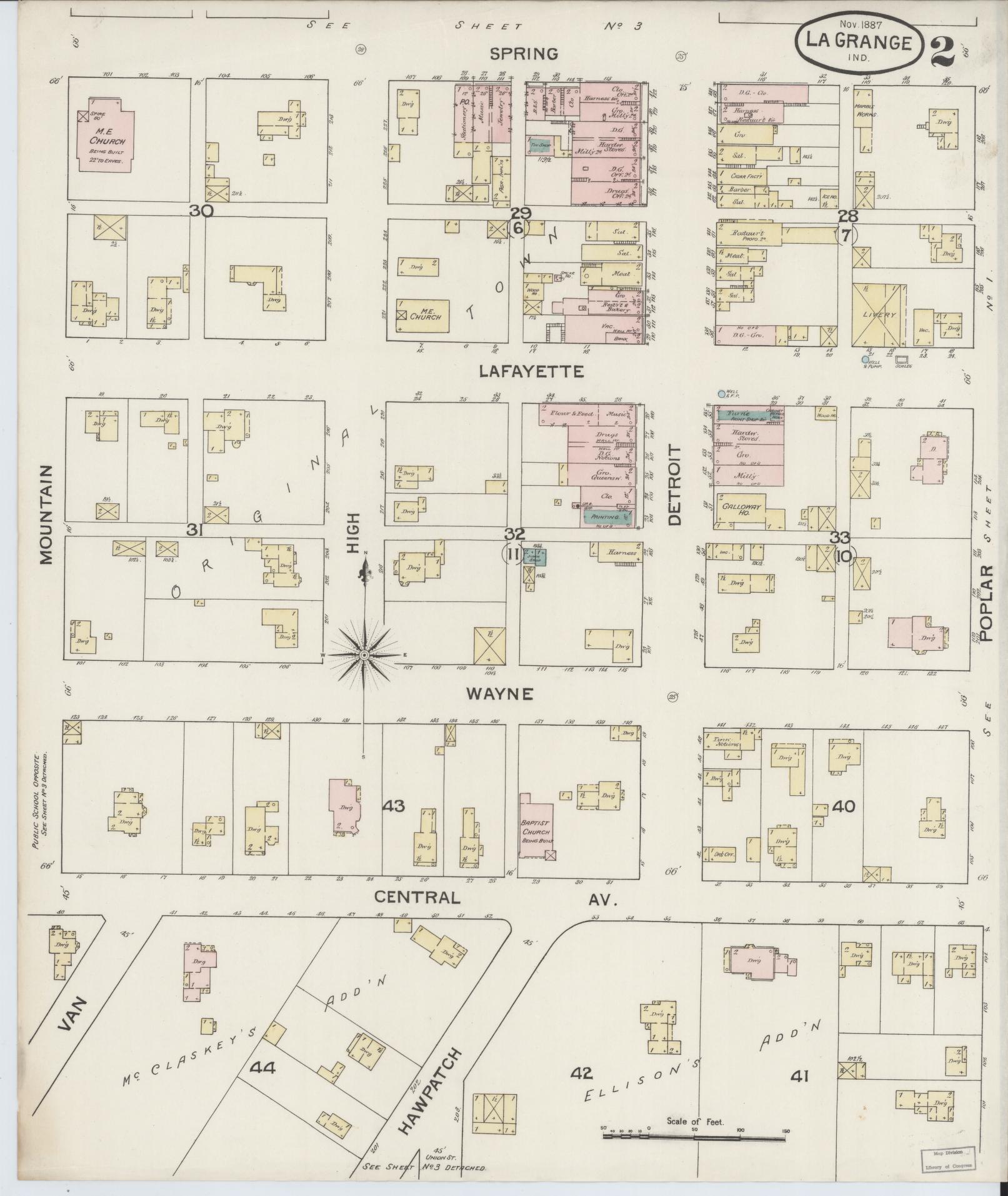 Sanborn Fire Insurance Map from Lagrange, LaGrange County, Indiana (1887), Sheet #0002 - Complete Map Set gallery image, historic Sanborn map, vintage wall art, Indiana Indiana