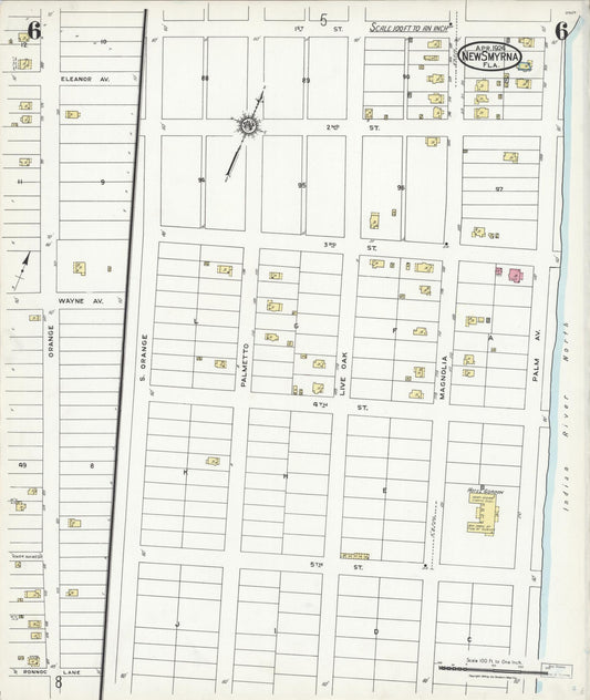 Sanborn Fire Insurance Map from New Smyrna, Valusia County, Florida (1924), Sheet #0006 - Historic Sanborn Fire Insurance Map Print, vintage old map wall art, antique decor, genealogy gift, Florida Florida map