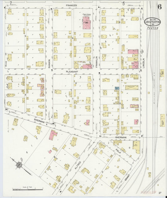 Sanborn Fire Insurance Map from Chesterton, Porter County, Indiana (1912), Sheet #0006 - Historic Sanborn Fire Insurance Map Print, vintage old map wall art, antique decor, genealogy gift, Indiana Indiana map