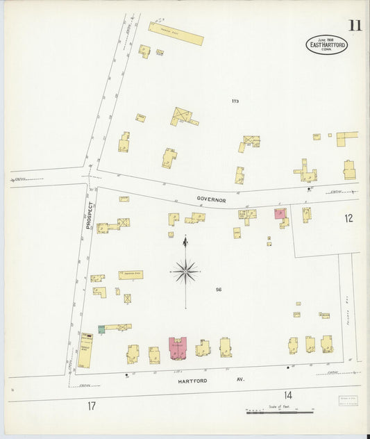 Sanborn Fire Insurance Map from East Hartford, Hartford County, Connecticut (1908), Sheet #0011 - Historic Sanborn Fire Insurance Map Print, vintage old map wall art, antique decor, genealogy gift, Connecticut Connecticut map