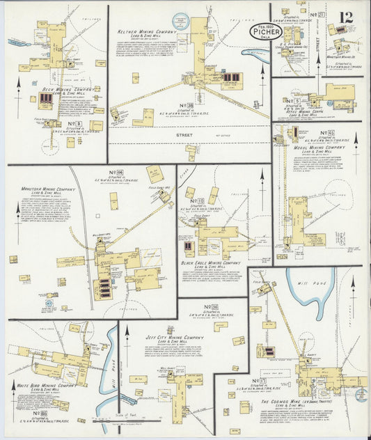 Sanborn Fire Insurance Map from Picher, Ottawa County, Oklahoma (1920), Sheet #0012 - Historic Sanborn Fire Insurance Map Print, vintage old map wall art, antique decor, genealogy gift, Oklahoma Oklahoma map