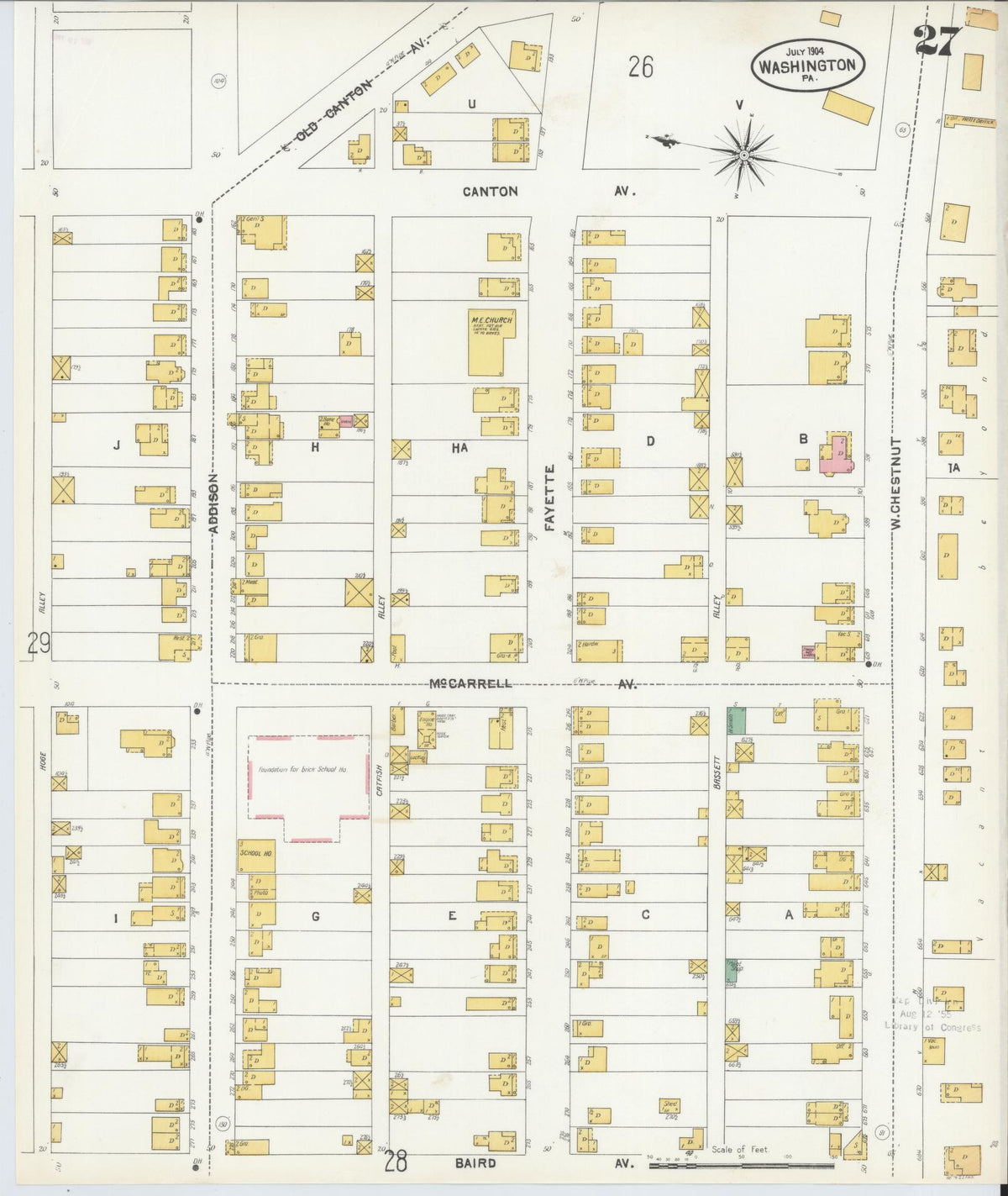 Sanborn Fire Insurance Map from Washington, Washington County, Pennsylvania (1904), Sheet #0027 - Historic Sanborn Fire Insurance Map Print, vintage old map wall art, antique decor, genealogy gift, Pennsylvania Pennsylvania map