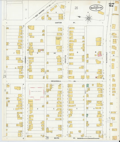 Sanborn Fire Insurance Map from Washington, Washington County, Pennsylvania (1904), Sheet #0027 - Historic Sanborn Fire Insurance Map Print, vintage old map wall art, antique decor, genealogy gift, Pennsylvania Pennsylvania map