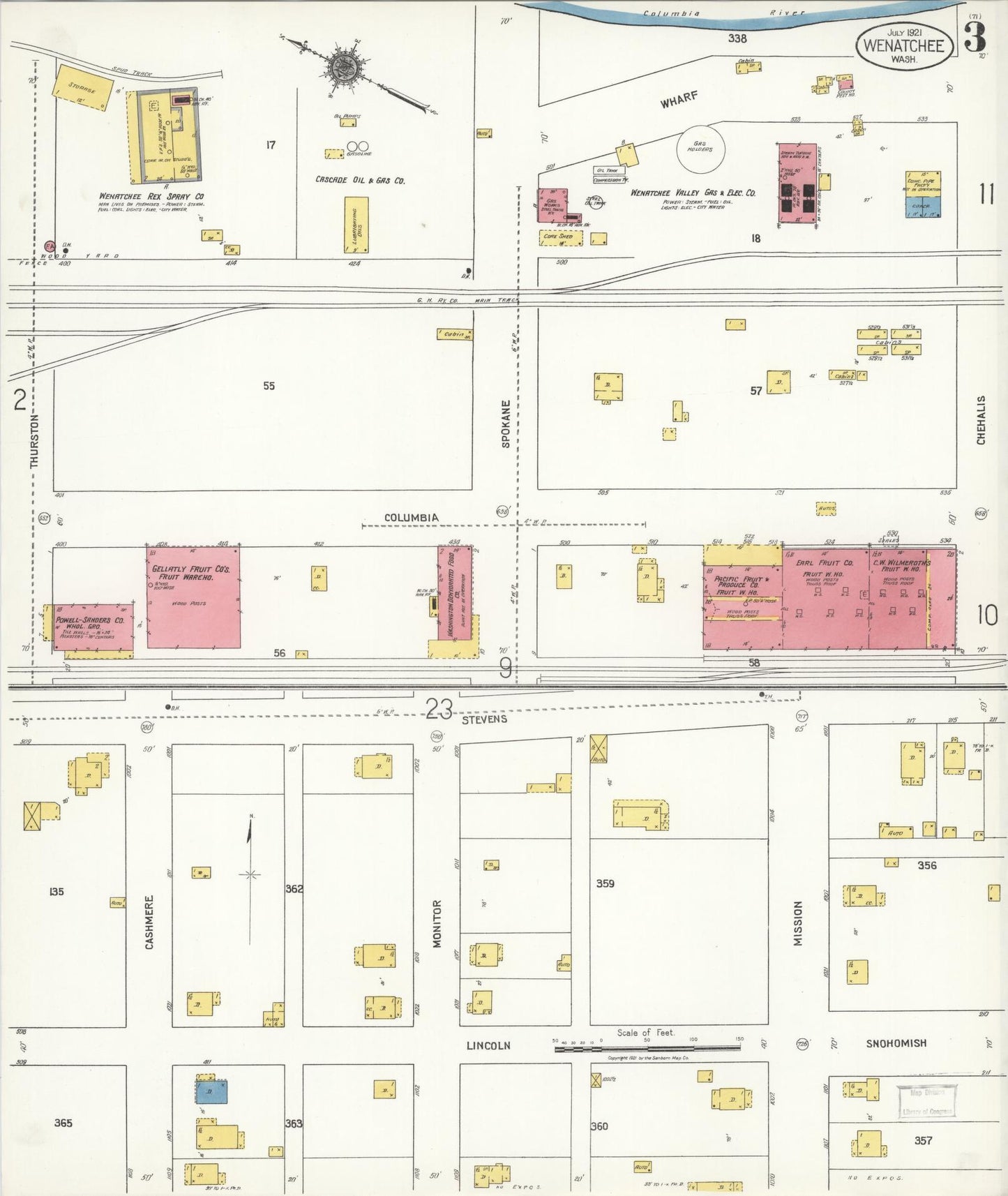 Sanborn Fire Insurance Map from Wenatchee, Chelan County, Washington (1921), Sheet #0003 - Complete Map Set gallery image, historic Sanborn map, vintage wall art, Washington Washington