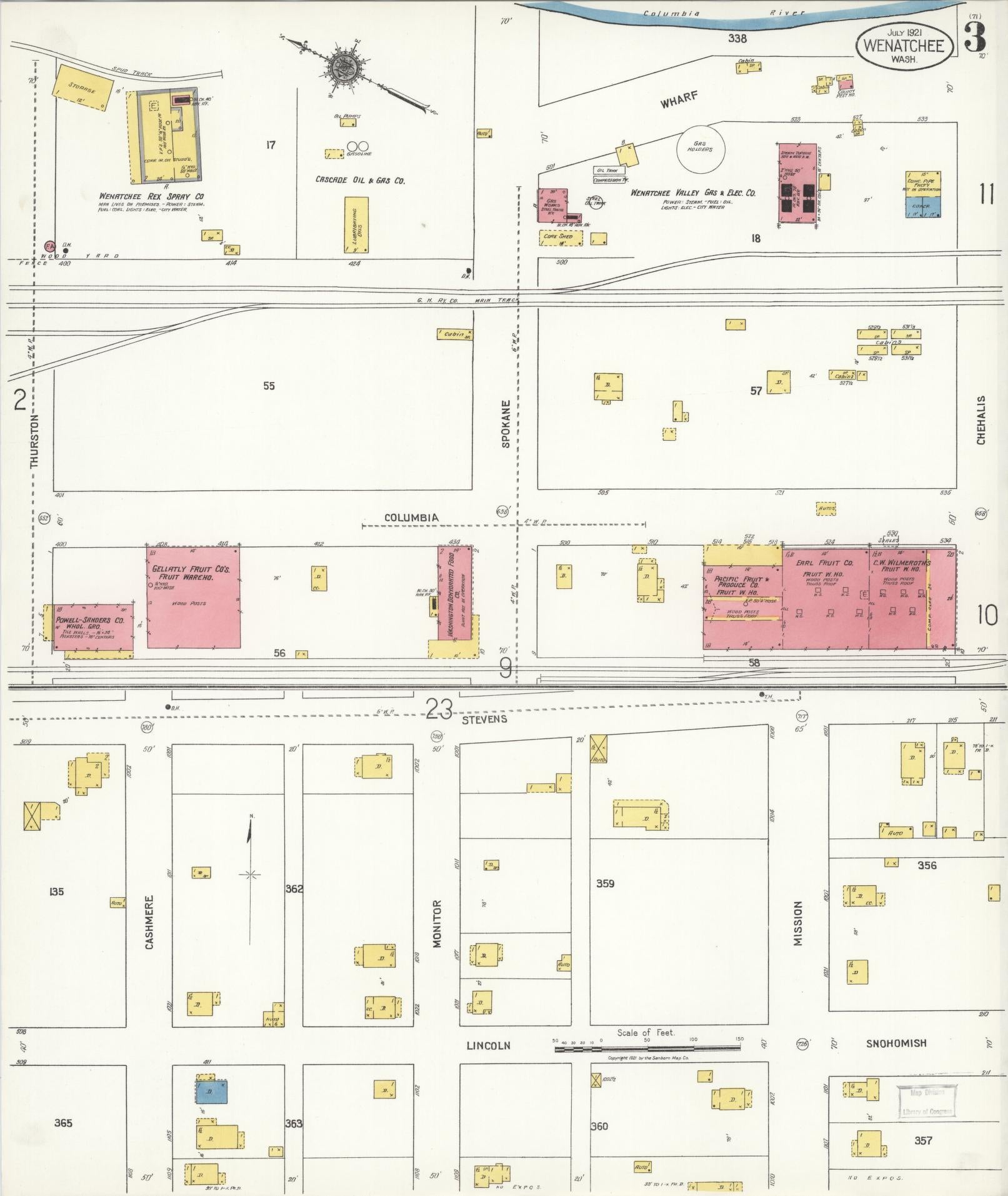 Sanborn Fire Insurance Map from Wenatchee, Chelan County, Washington (1921), Sheet #0003 - Complete Map Set gallery image, historic Sanborn map, vintage wall art, Washington Washington