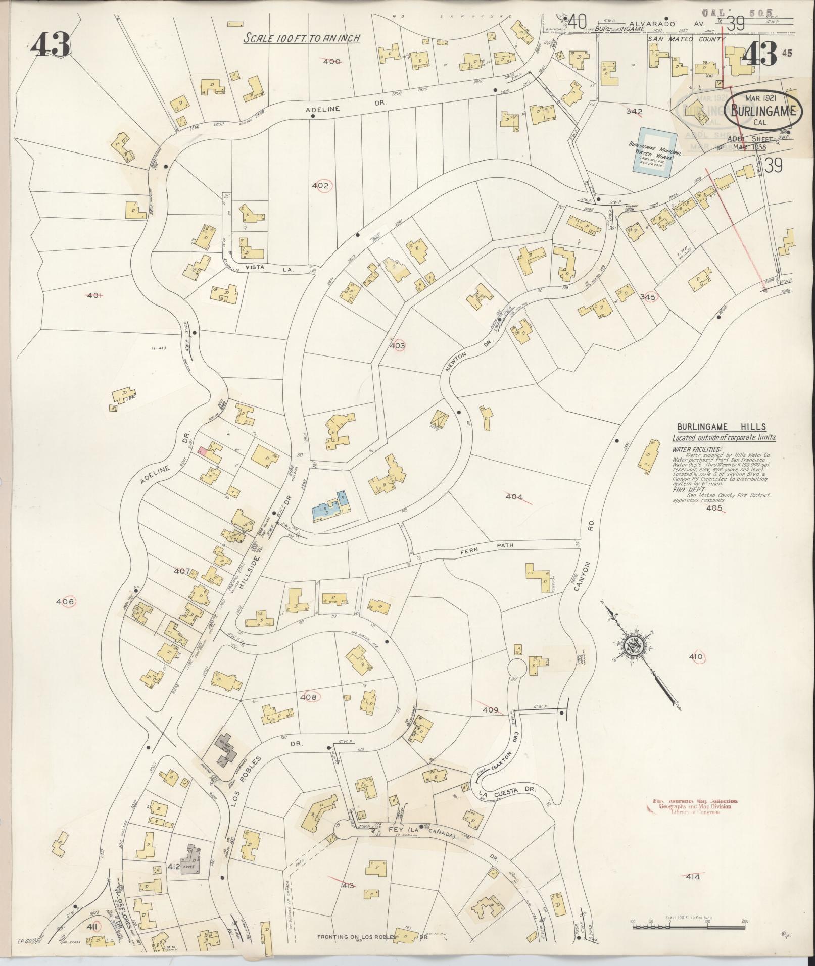 Sanborn Fire Insurance Map from Burlingame, San Mateo County, California (1949), Sheet #0043 - Complete Map Set gallery image, historic Sanborn map, vintage wall art, California California