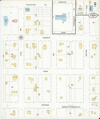 Sanborn Fire Insurance Map from Howard, Elk County, Kansas (1899), Sheet #0002 - Complete Map Set gallery image, historic Sanborn map, vintage wall art, Kansas Kansas