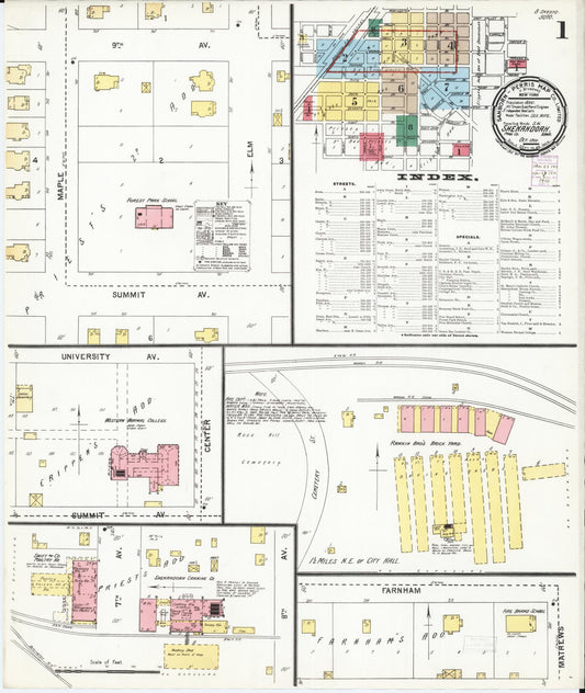 Sanborn Fire Insurance Map from Shenandoah, Page County, Iowa (1901), Sheet #0001 - Historic Sanborn Fire Insurance Map Print, vintage old map wall art
