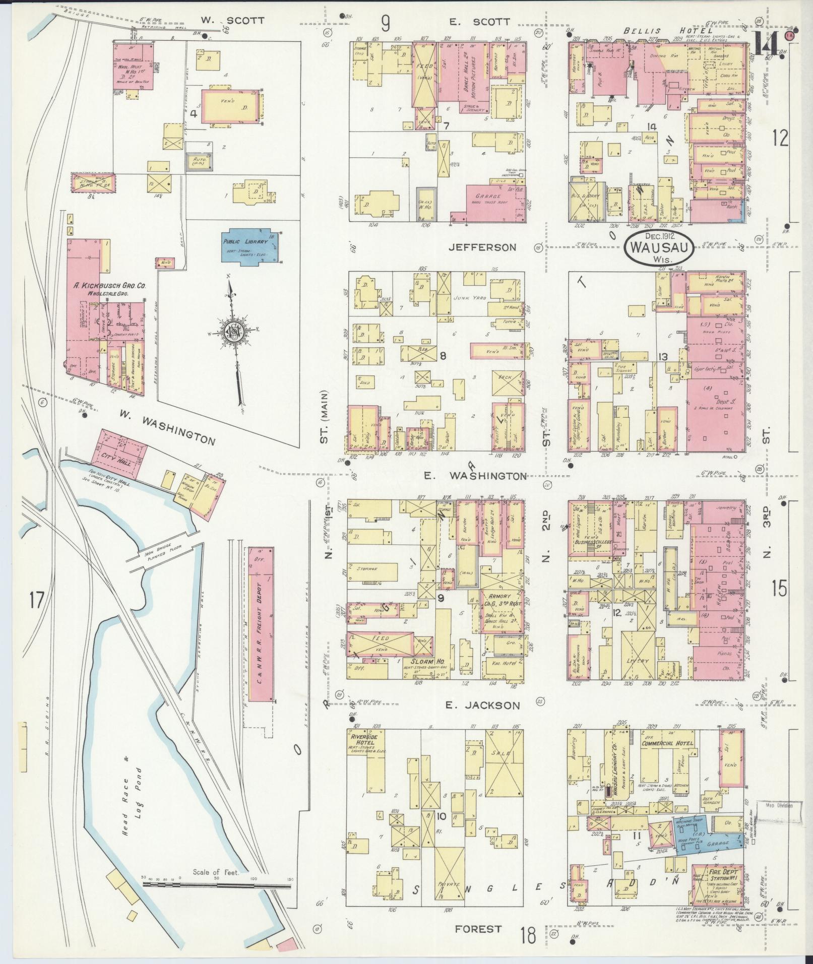 Sanborn Fire Insurance Map from Wausau, Marathon County, Wisconsin (1912), Sheet #0014 - Complete Map Set gallery image, historic Sanborn map, vintage wall art, Wisconsin Wisconsin